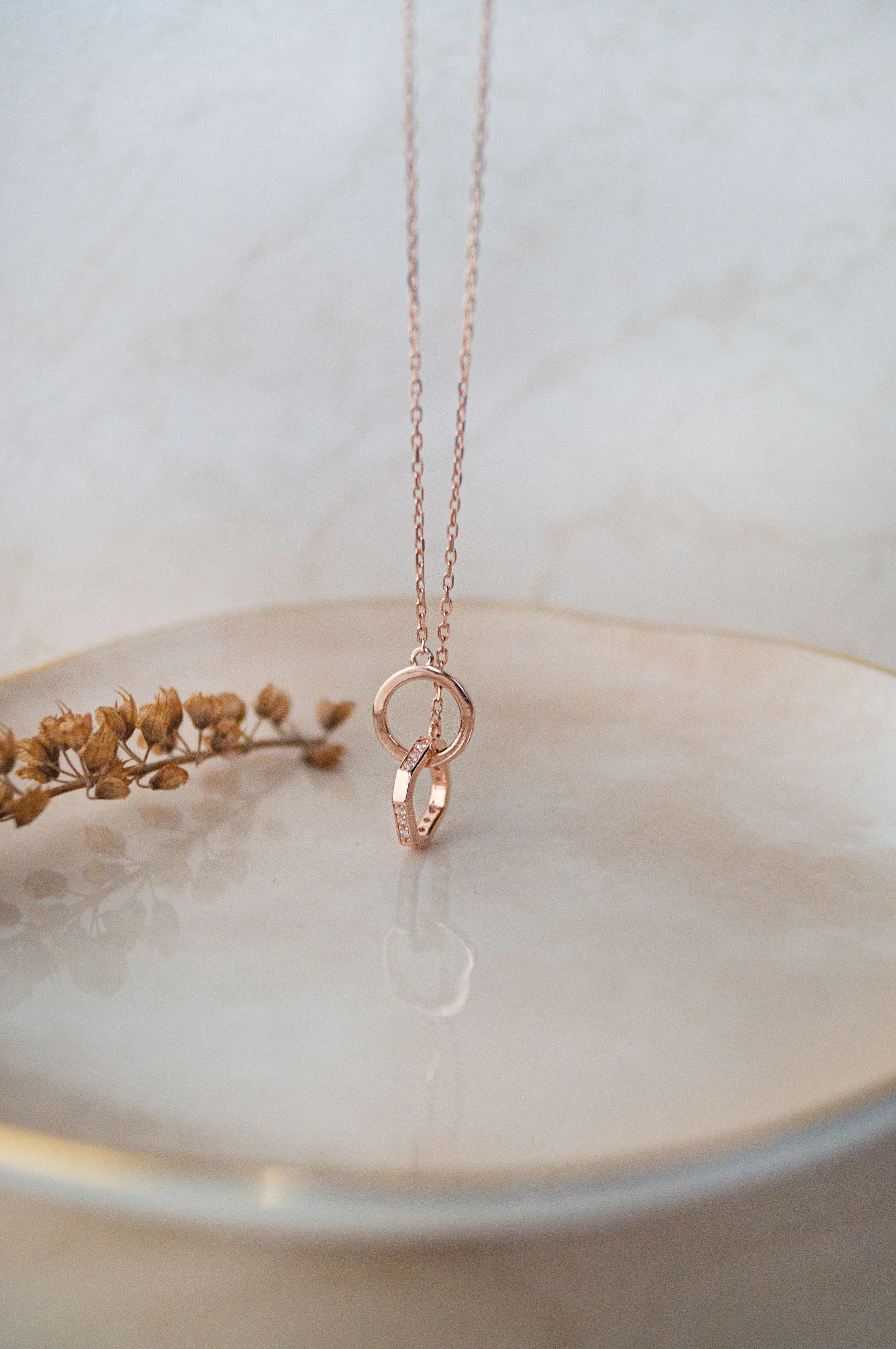 Interlinked With A Spark Rose Gold Plated Sterling Silver Chain Necklace