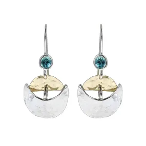 Israeli Dganit Hen Blue Topaz Silver Gold Arch Earrings