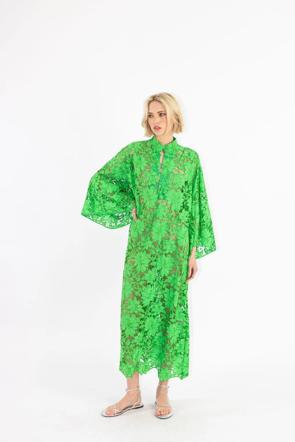 kelly green flat lace maxi caftan