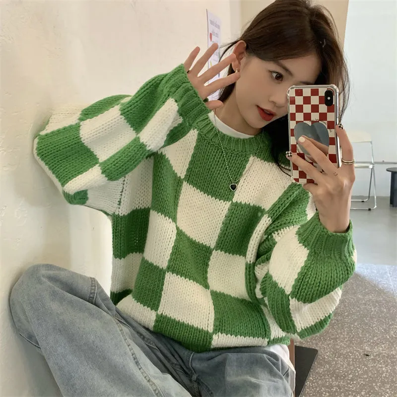 Knitted Checkered Sweater