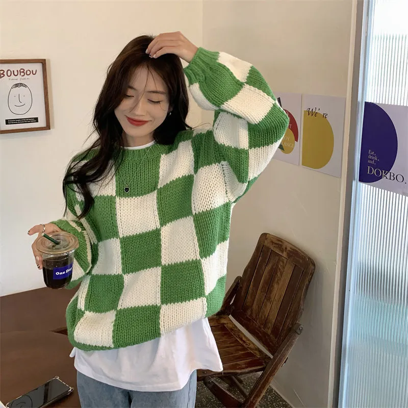 Knitted Checkered Sweater