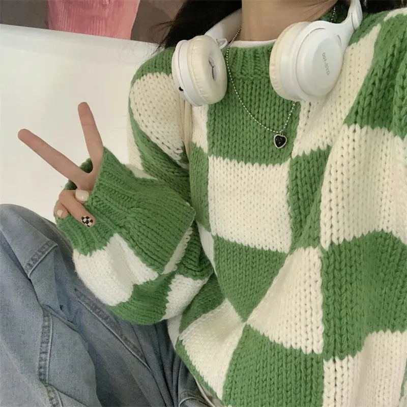 Knitted Checkered Sweater