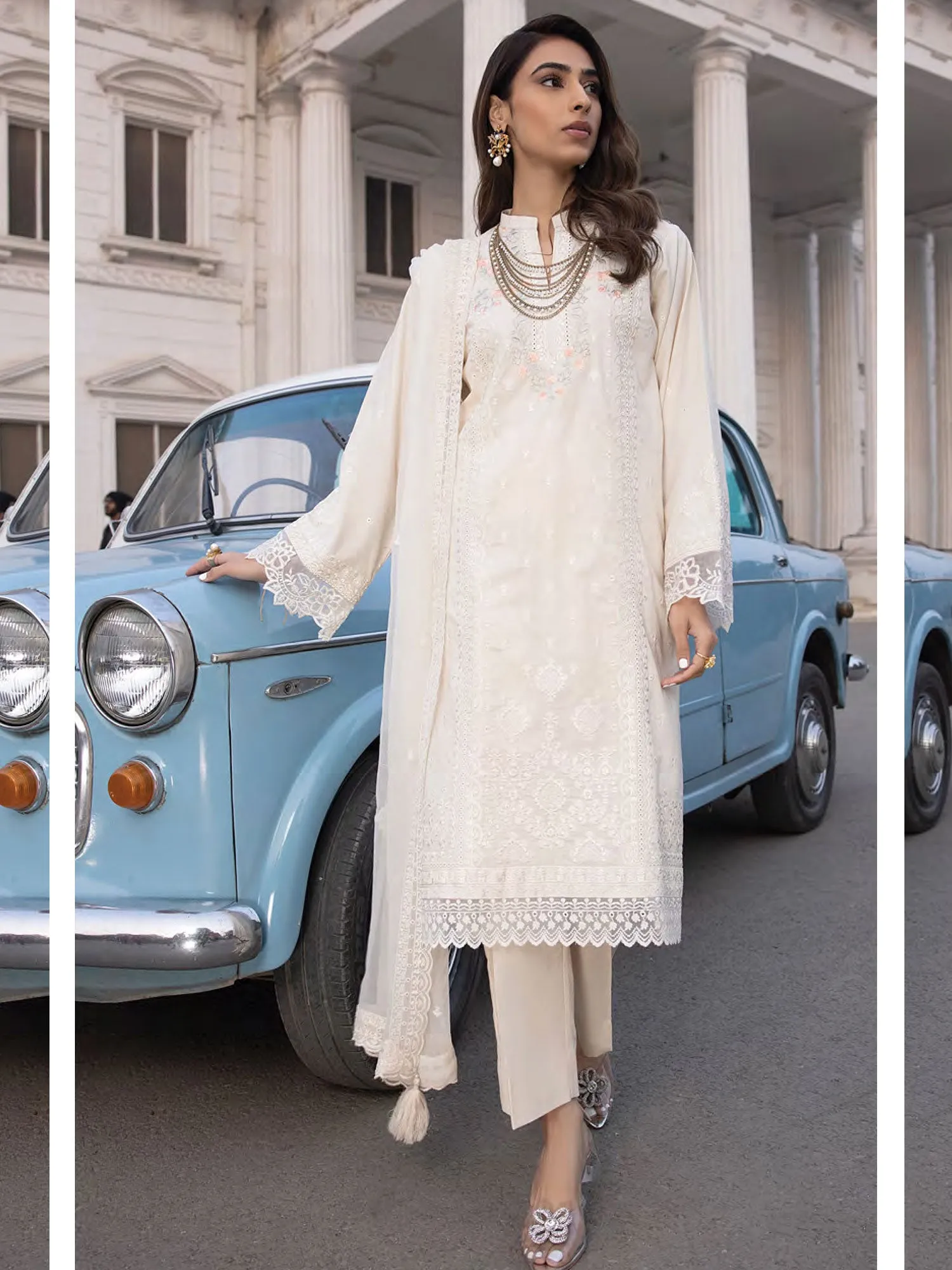 Lakhany Off-White Unstitched Embroidered Lawn 3-Piece Suit (LG-IZ-0075)