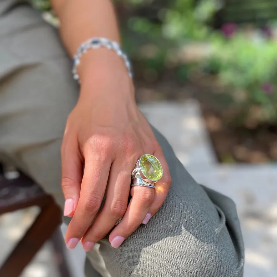 Lemon Quartz Ring with an Oval Checker Cut Stone - Nafisa