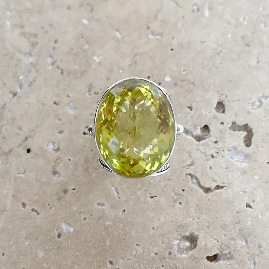 Lemon Quartz Ring with an Oval Checker Cut Stone - Nafisa