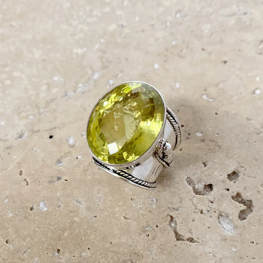 Lemon Quartz Ring with an Oval Checker Cut Stone - Nafisa