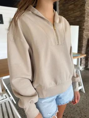 Let This Story Die Scuba Half Zip Sweatshirt-Taupe