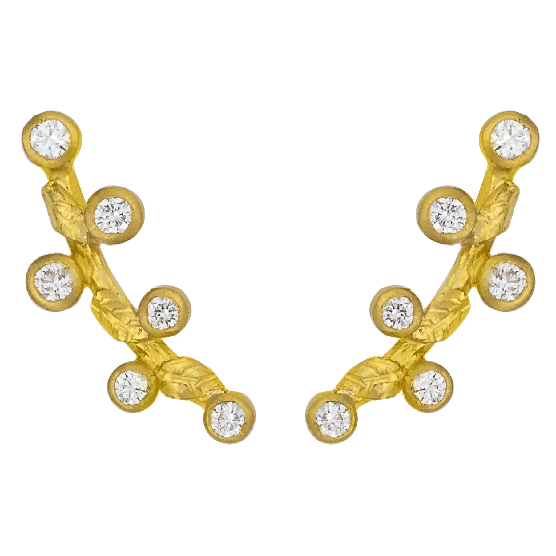 Lika Behar Small Laurier Ear Cuffs Earrings 24K Solid Gold with Diamonds LAU-E-306-GD