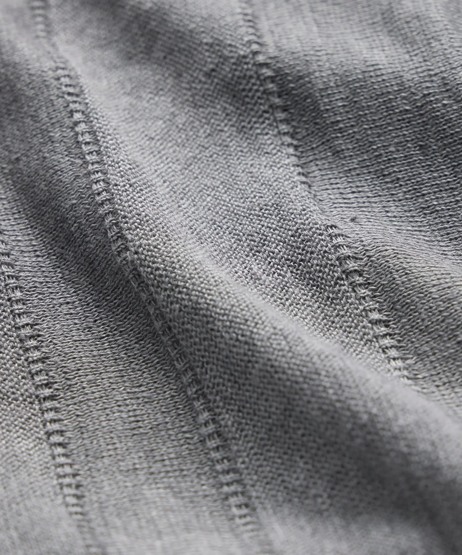 Linen Textured Stripe Full-Placket Polo in Vintage Pewter