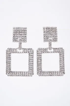 Lucia 2-Tier Rhinestone Pave Square Dangle Earrings - Silver