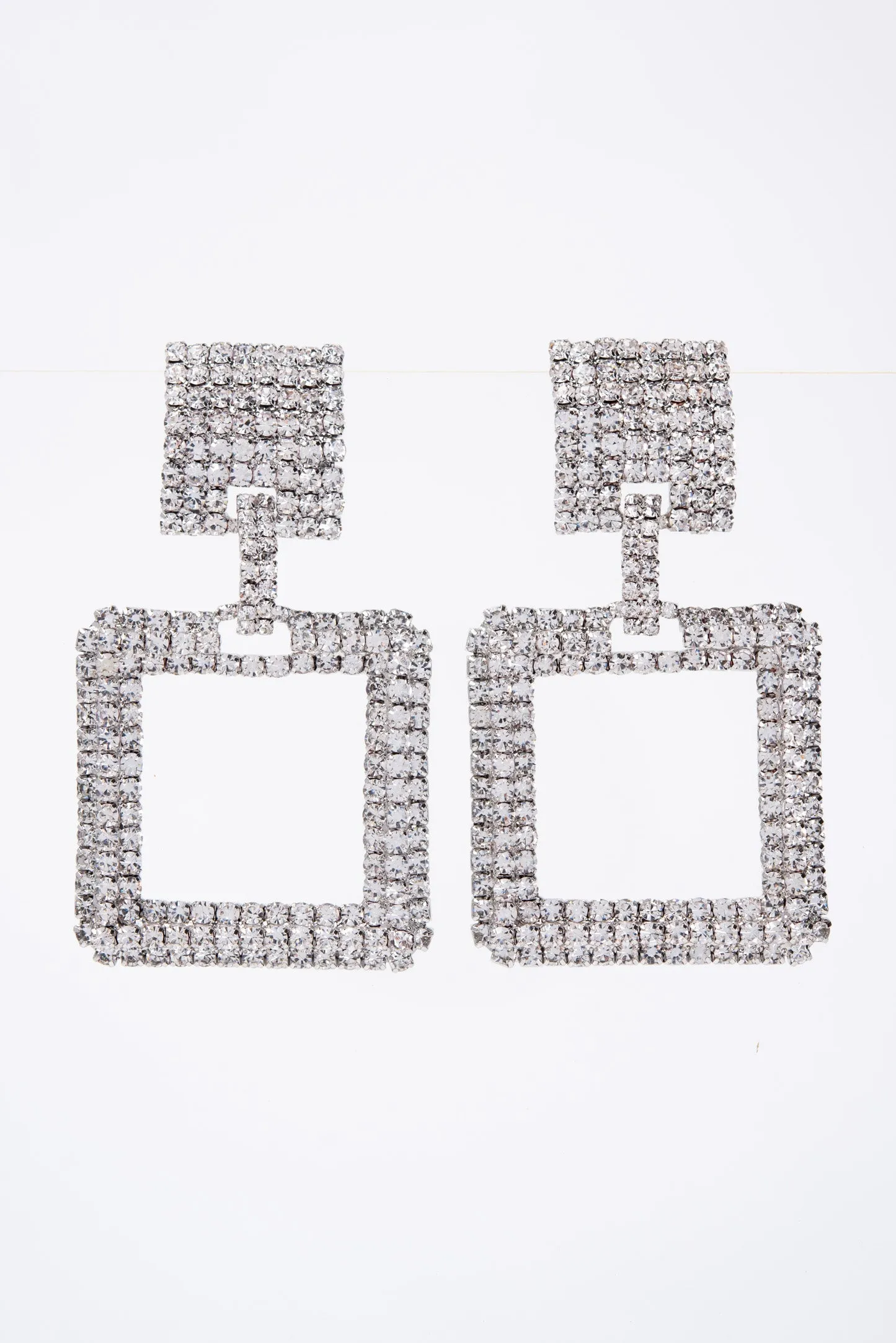 Lucia 2-Tier Rhinestone Pave Square Dangle Earrings - Silver