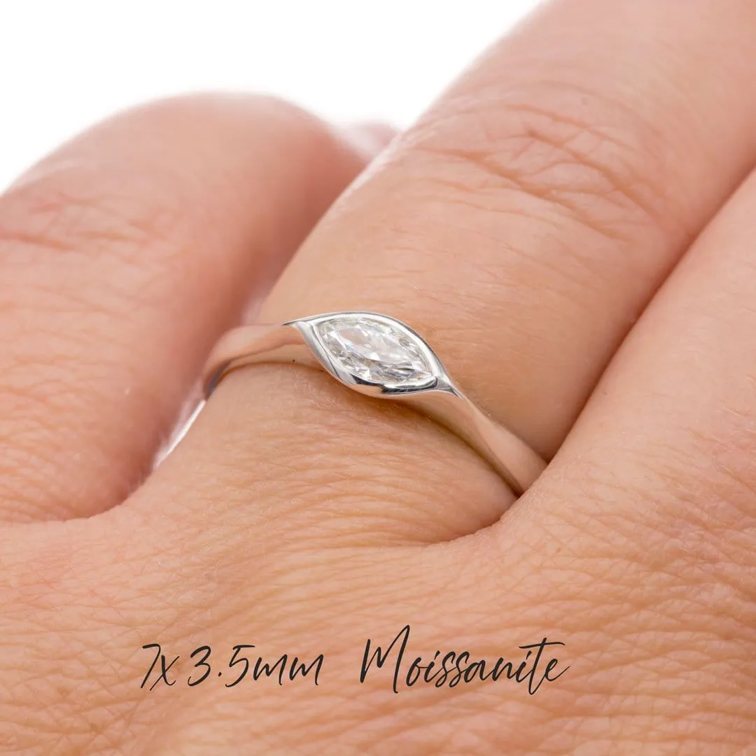 Marquise Moissanite Bezel Solitaire Engagement Ring