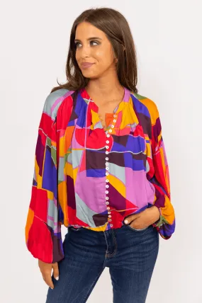 Mosaic Button Up Vneck Top