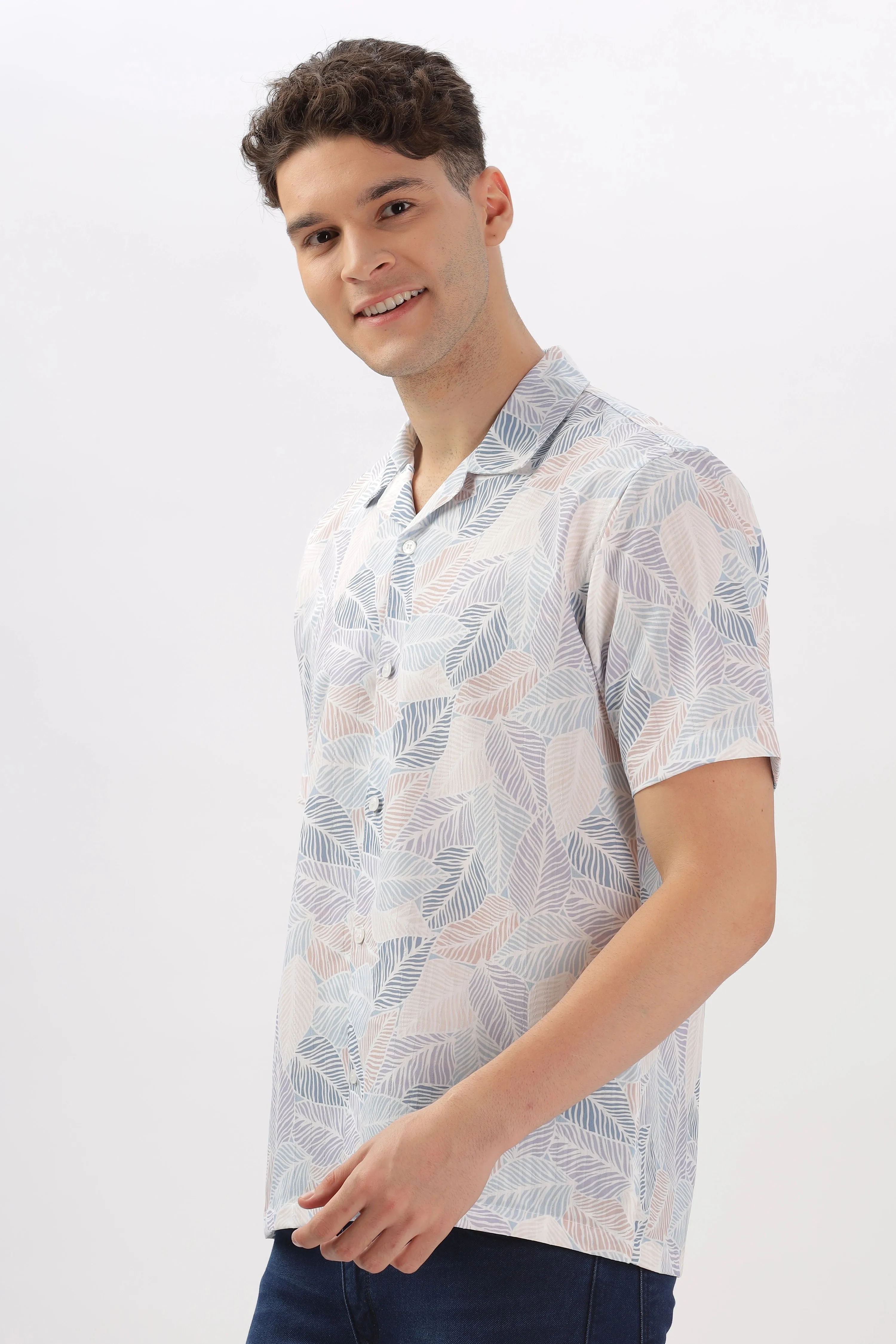 Multicolour leaf printed popcorn shirt