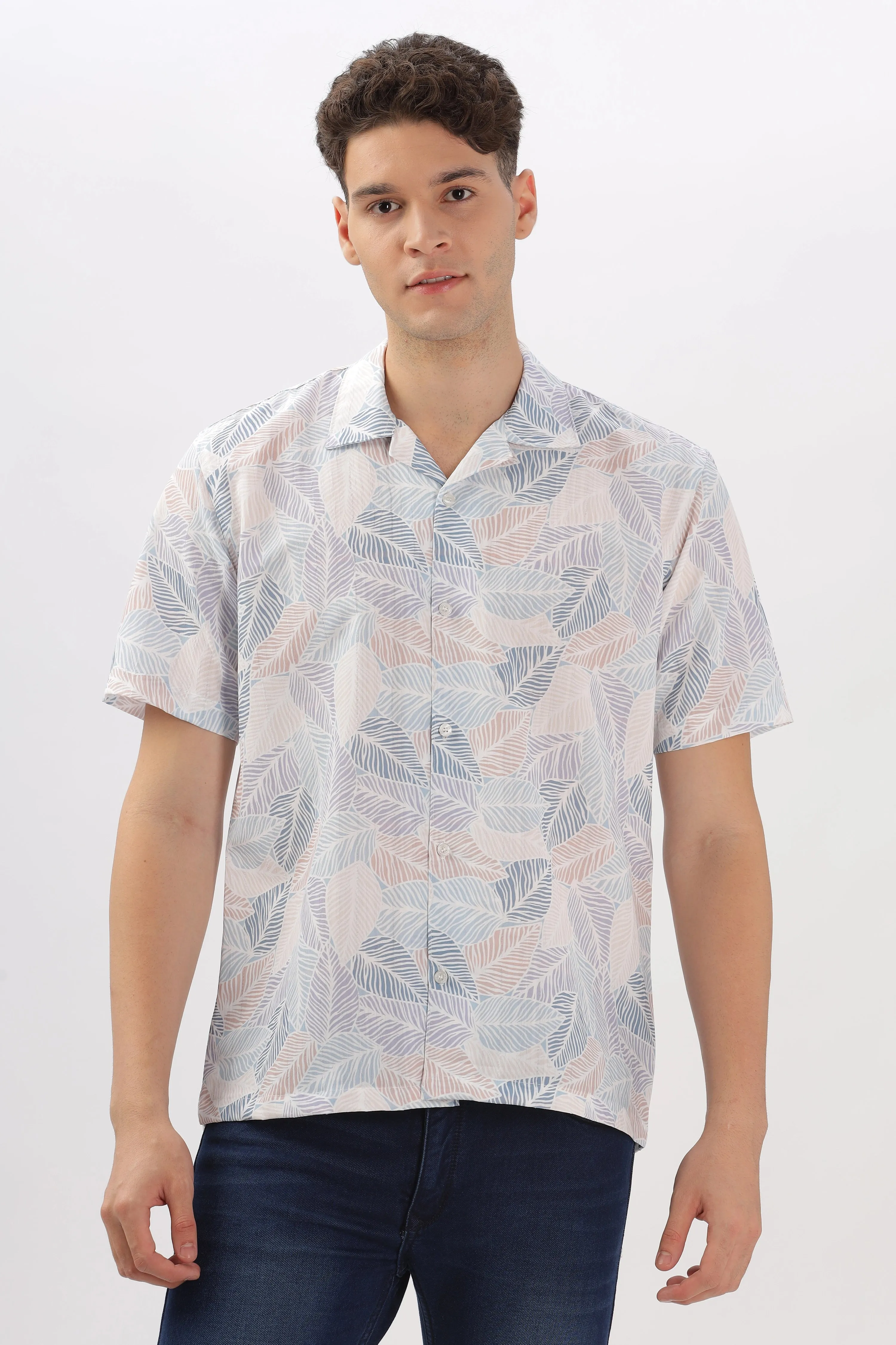 Multicolour leaf printed popcorn shirt