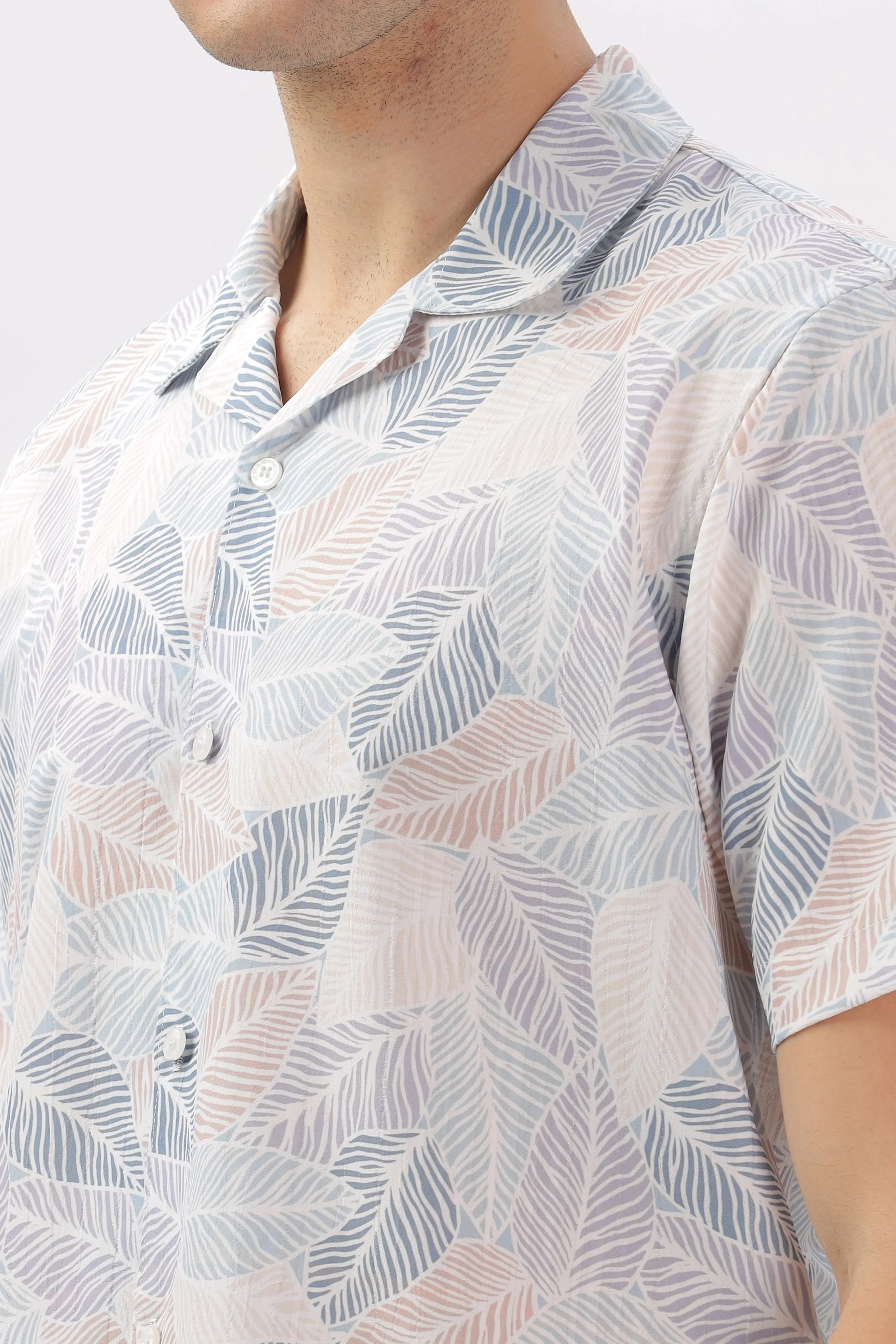 Multicolour leaf printed popcorn shirt