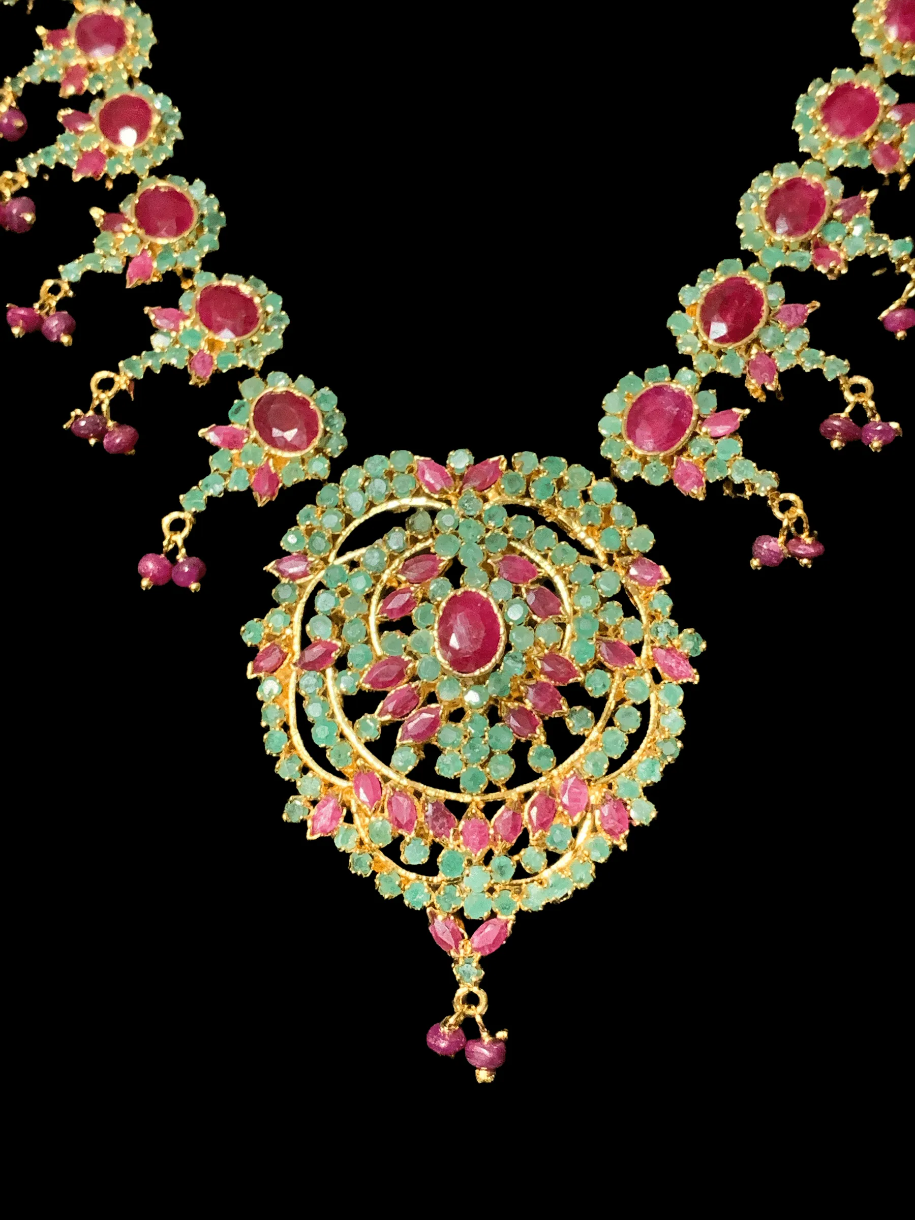 NEELAM -N10, real ruby emerald gold plated necklace set ( READY TO SHIP)