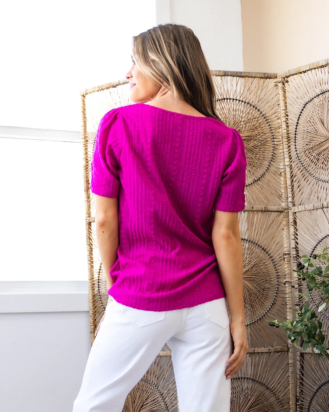 NEW! Kylee Textured Square Neck Top - Magenta