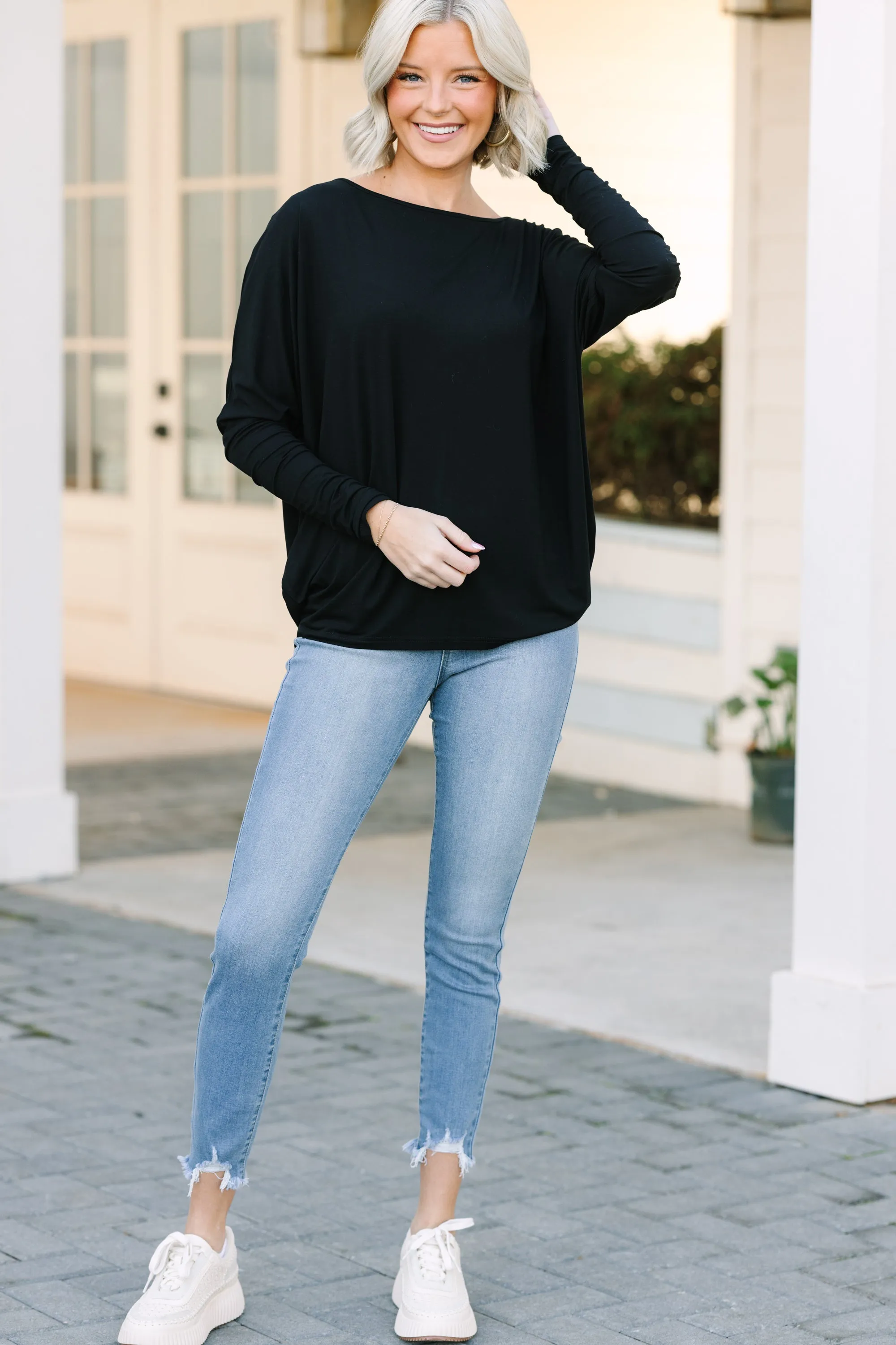 New To You Black Batwing Top