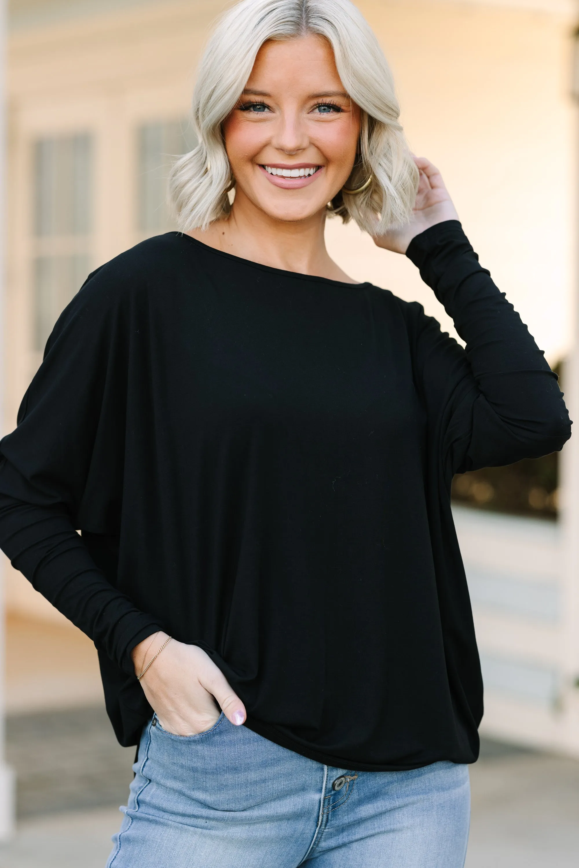 New To You Black Batwing Top