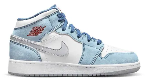 Nike Air Jordan 1 Mid White Blue Red (GS) Women's