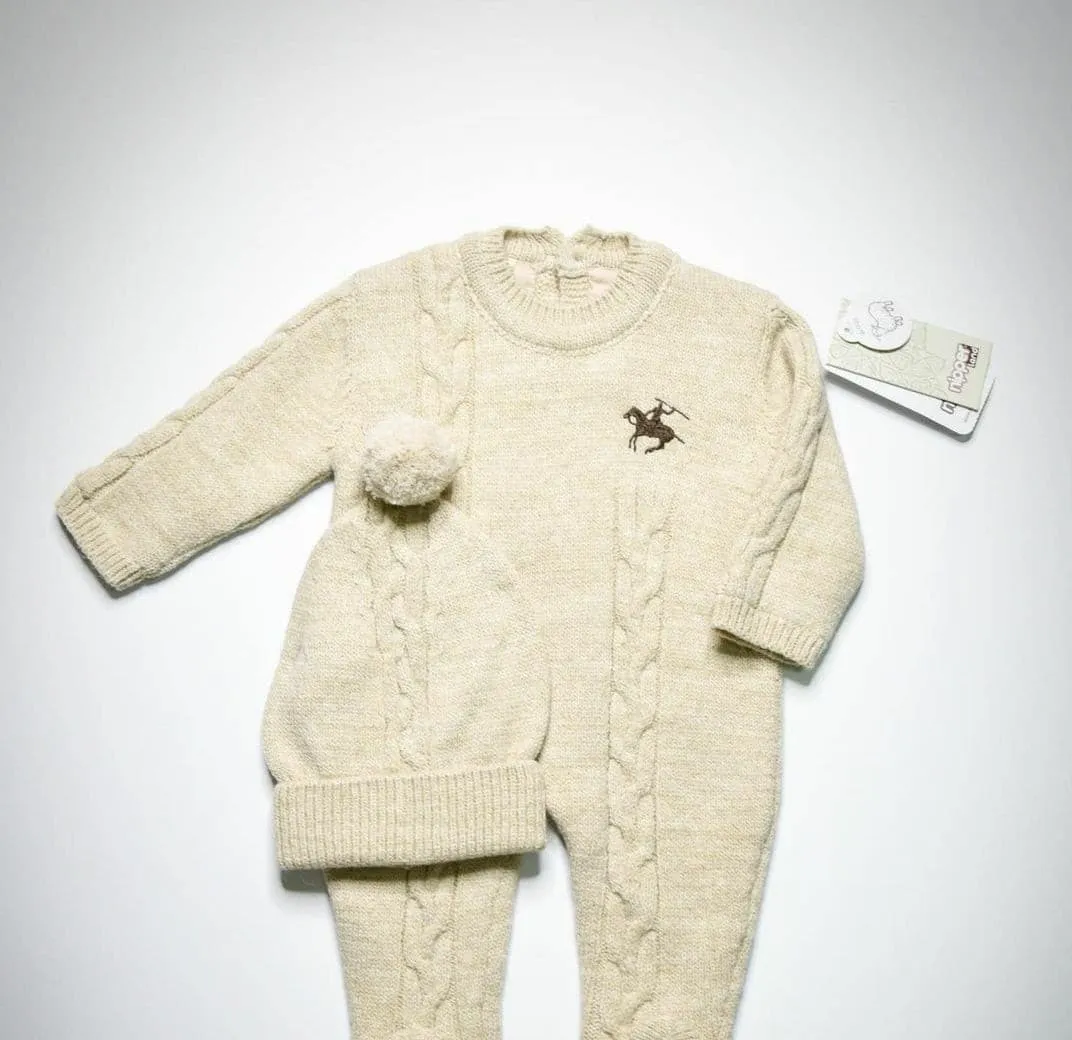 Nipperland Baby Mdchen und Jungen-Strickoverall mit Mütze-Beige-9-12 74-80 Monat-6517