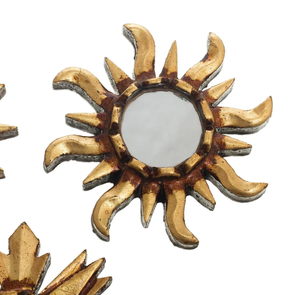 Novica Ancient Suns In Bronze Mirrored Wood Wall Accents (Set Of 3)