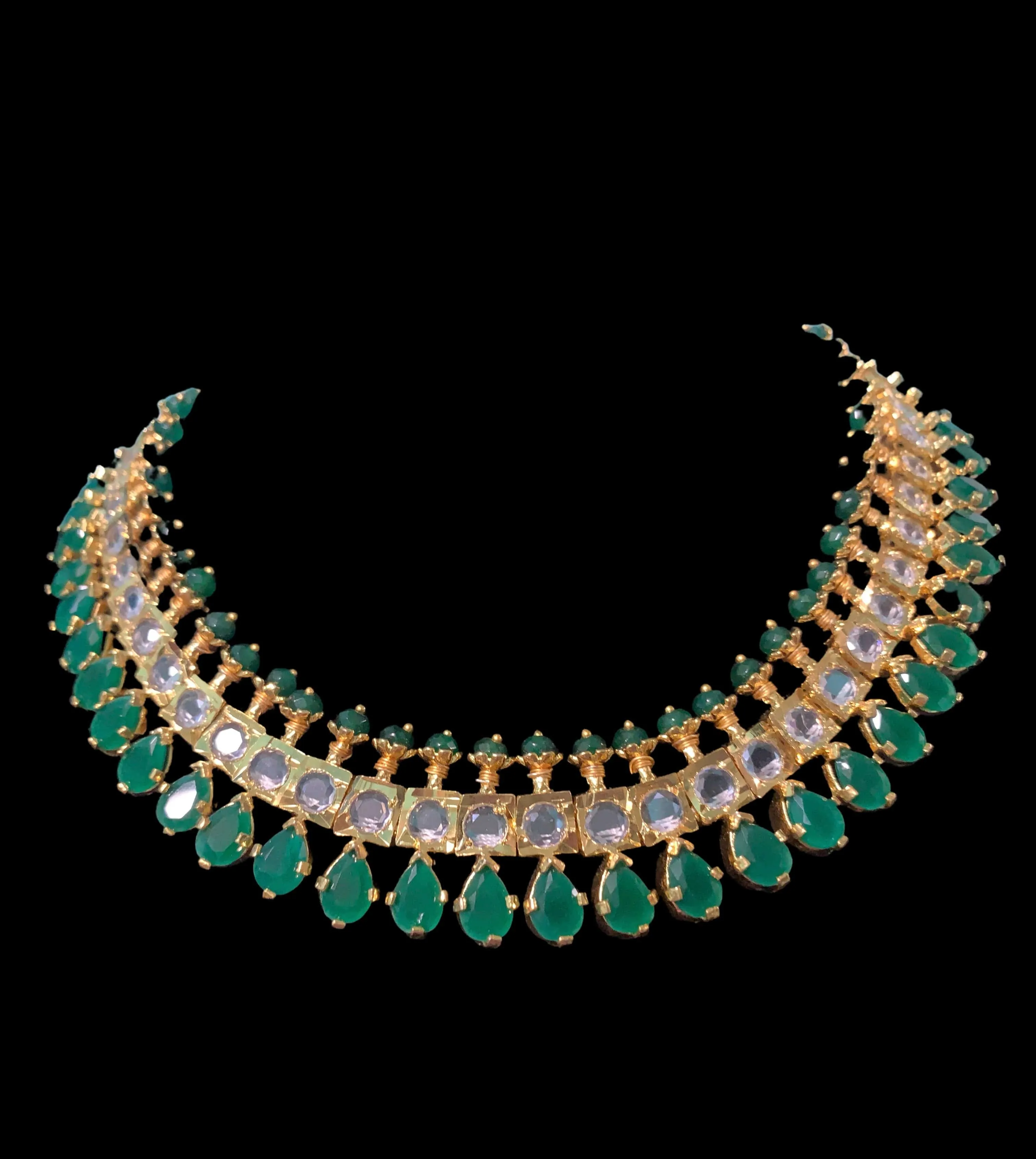 NS102 Faiza necklace set in emerald beads (READY TO SHIP)