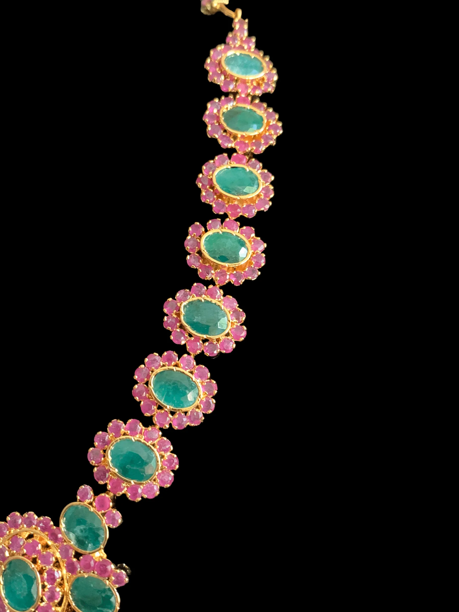 NS235 NEELAM, real ruby  emerald gold plated necklace set ( READY TO SHIP)