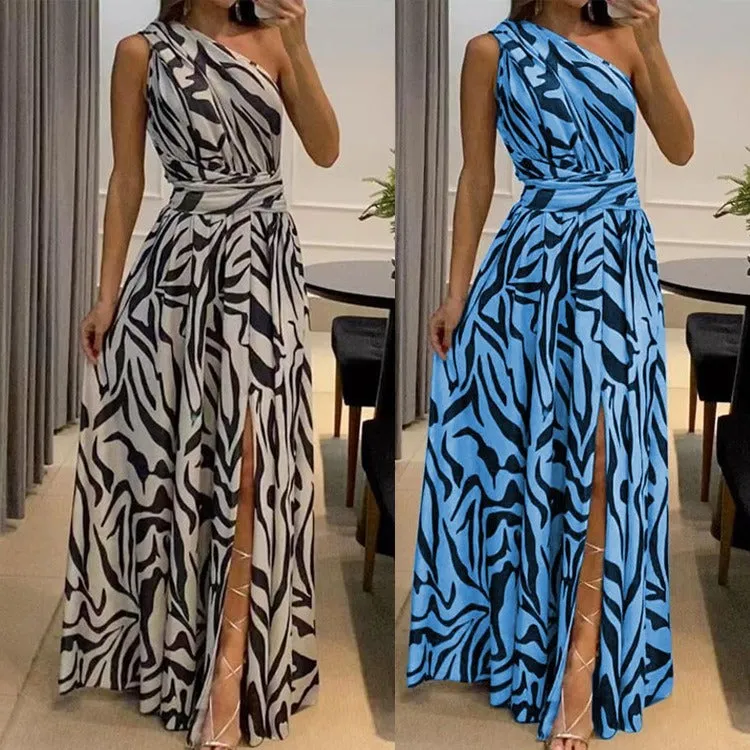 One shoulder Sleeveless Printed Maxi Dress