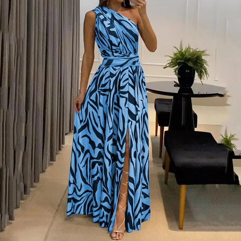 One shoulder Sleeveless Printed Maxi Dress