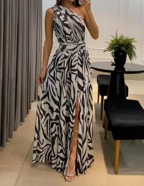 One shoulder Sleeveless Printed Maxi Dress