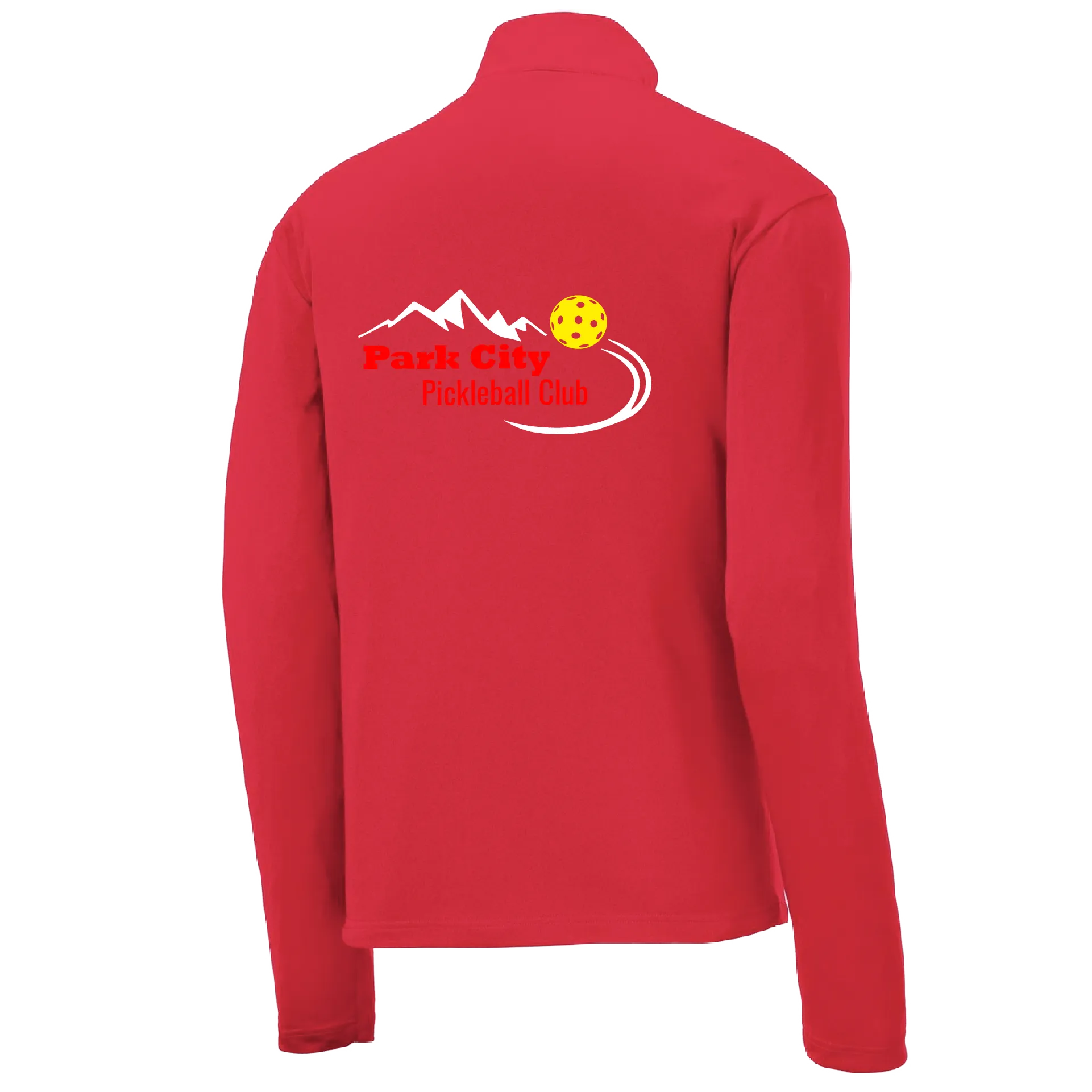 Park City Pickleball Club (Red Words) | Men's 1/4 Zip Long Sleeve Pullover Athletic Shirt | 100% Polyester