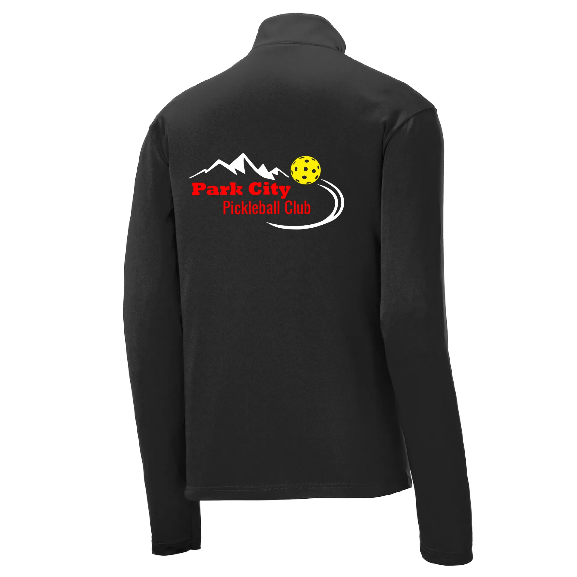 Park City Pickleball Club (Red Words) | Men's 1/4 Zip Long Sleeve Pullover Athletic Shirt | 100% Polyester