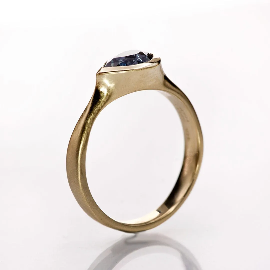 Pear Genuine Blue Sapphire Tear Drop Bezel Solitaire Engagement Ring