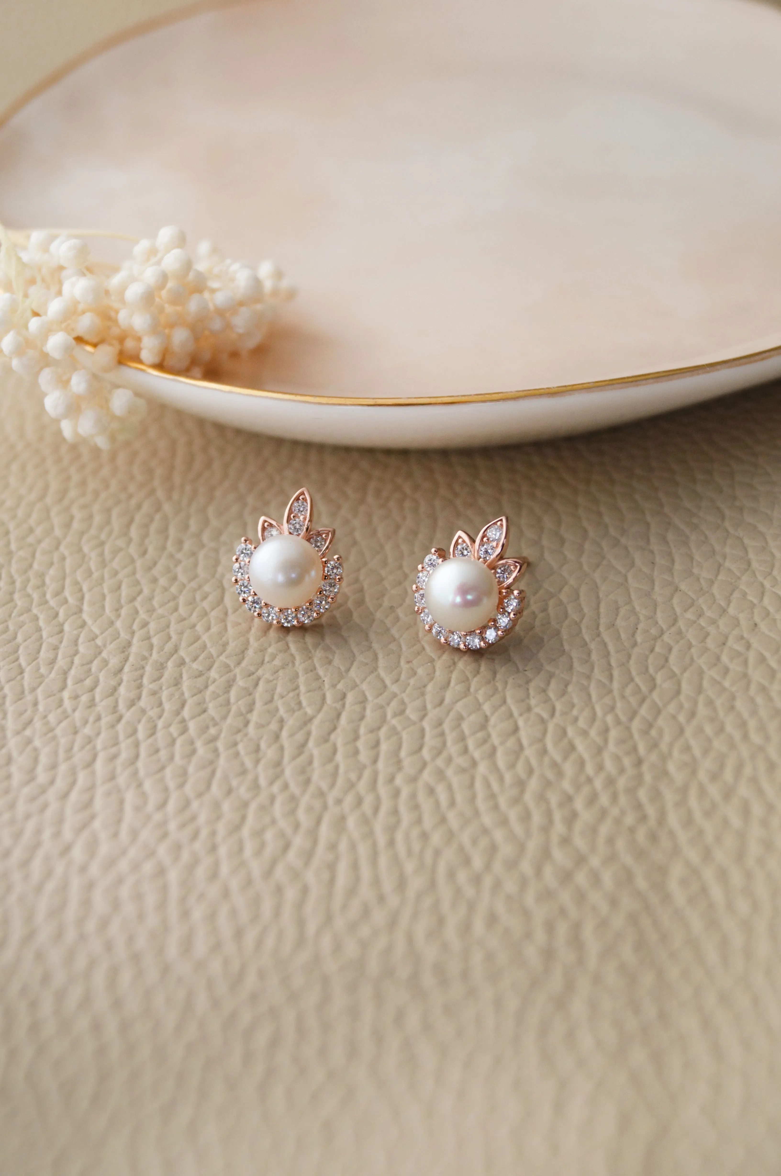 Pearly Dewdrop Rose Gold Plated Sterling Silver Stud Earrings