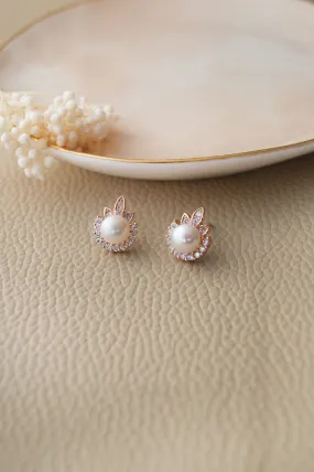 Pearly Dewdrop Rose Gold Plated Sterling Silver Stud Earrings