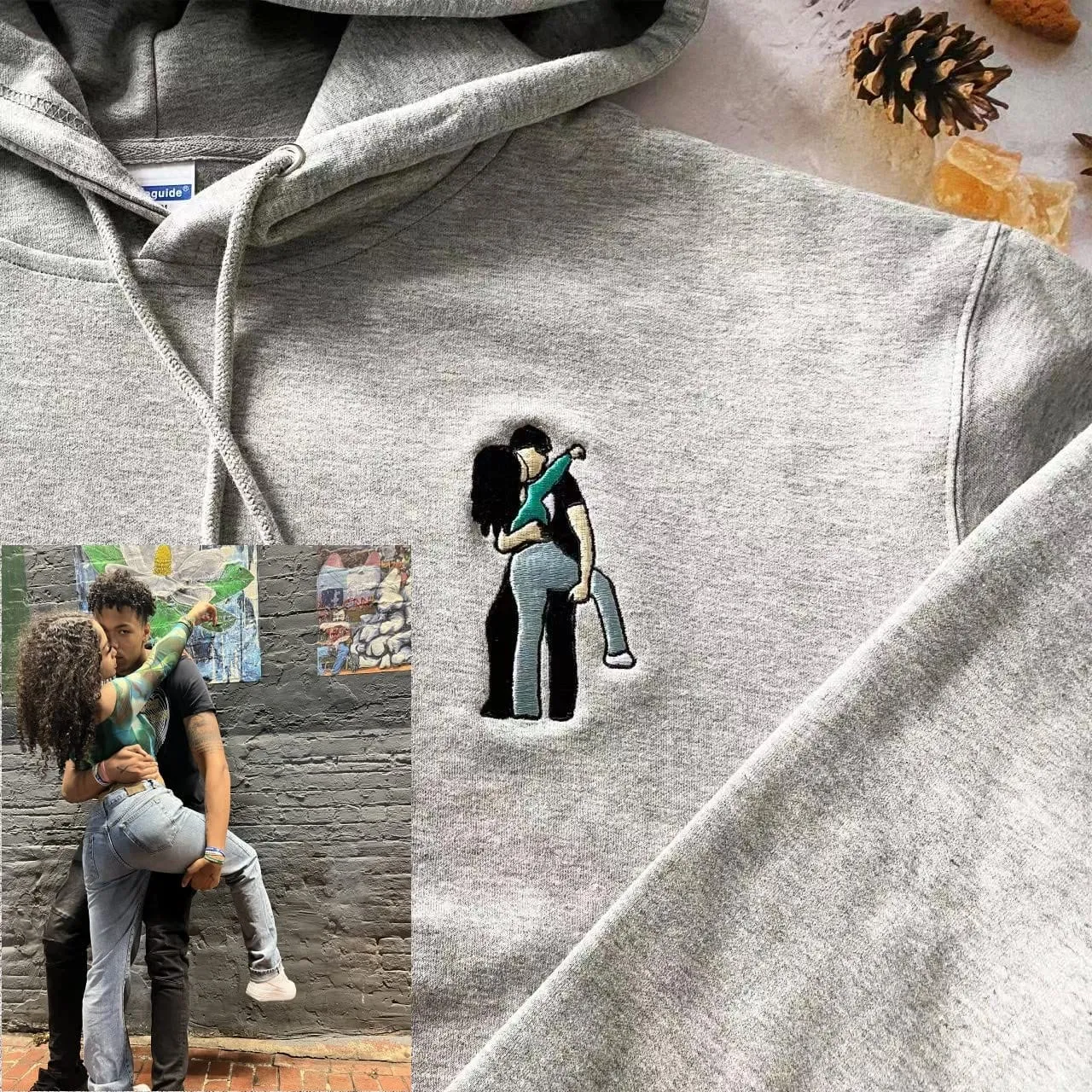 Personalized Embroidered Hoodies Custom Portrait From Photo Hoodie for Couple Valentines Day Gifts