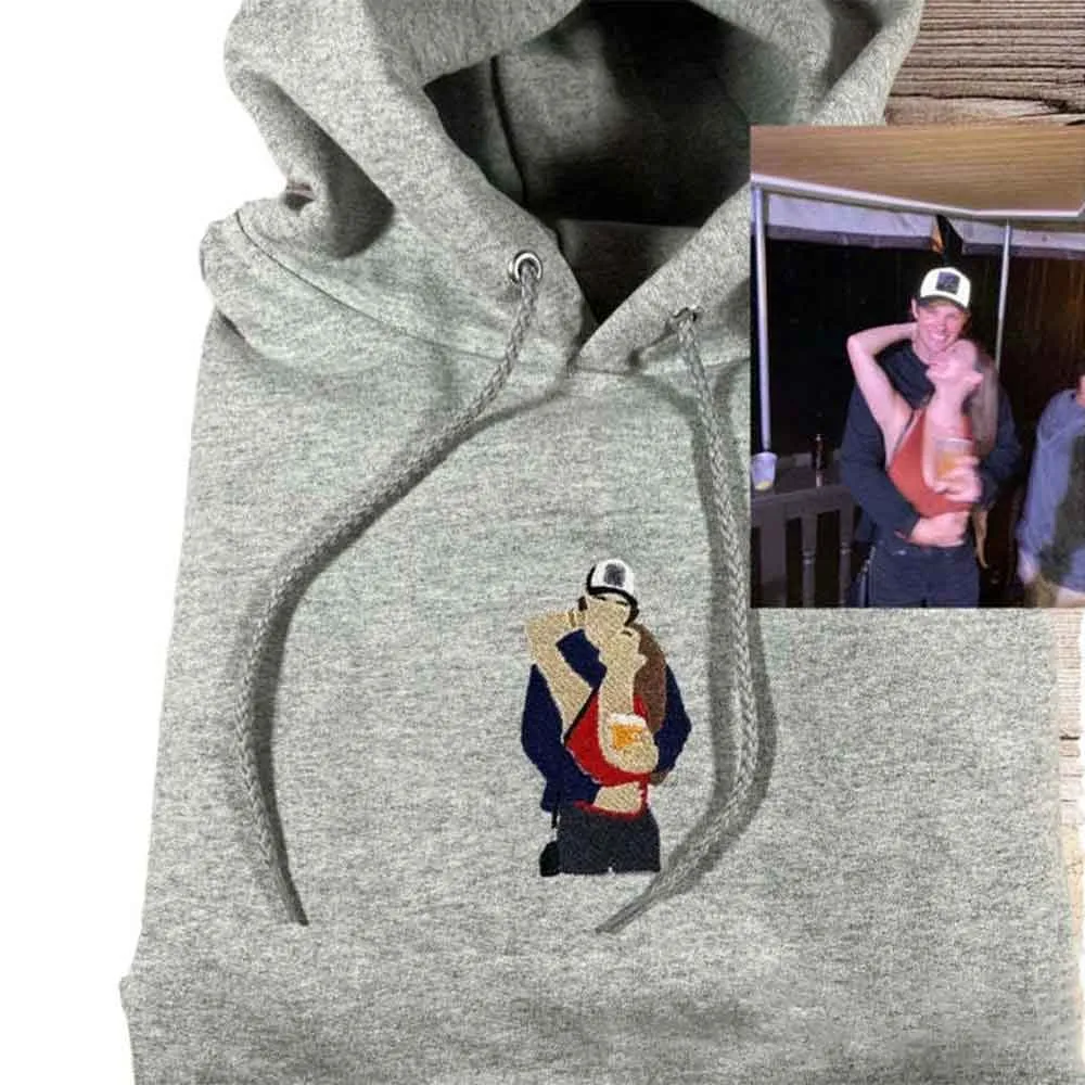 Personalized Embroidered Hoodies Custom Portrait From Photo Hoodie for Couple Valentines Day Gifts