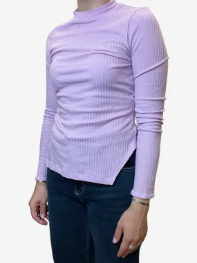 Pink long sleeved high neck asymetric bottom top - size S