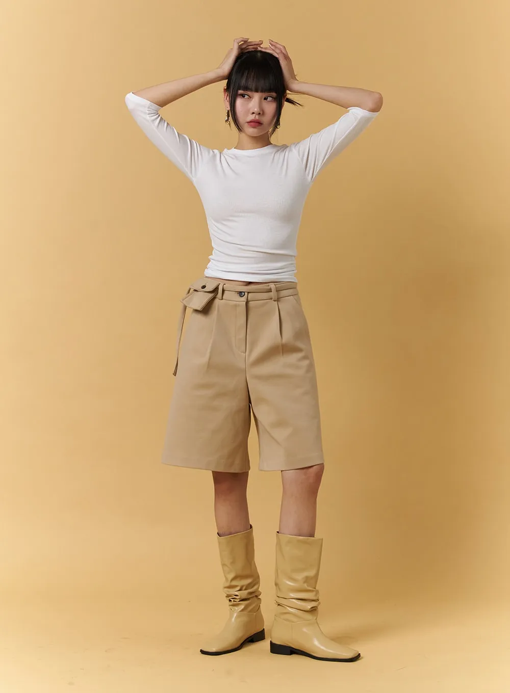 Pintuck Pocket Belt Shorts CJ404