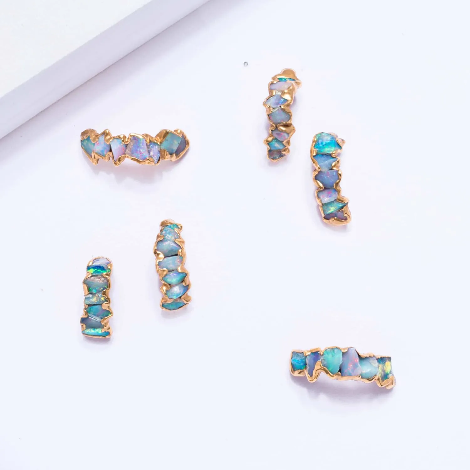 Raw Opal Half Hoop Cluster Earrings