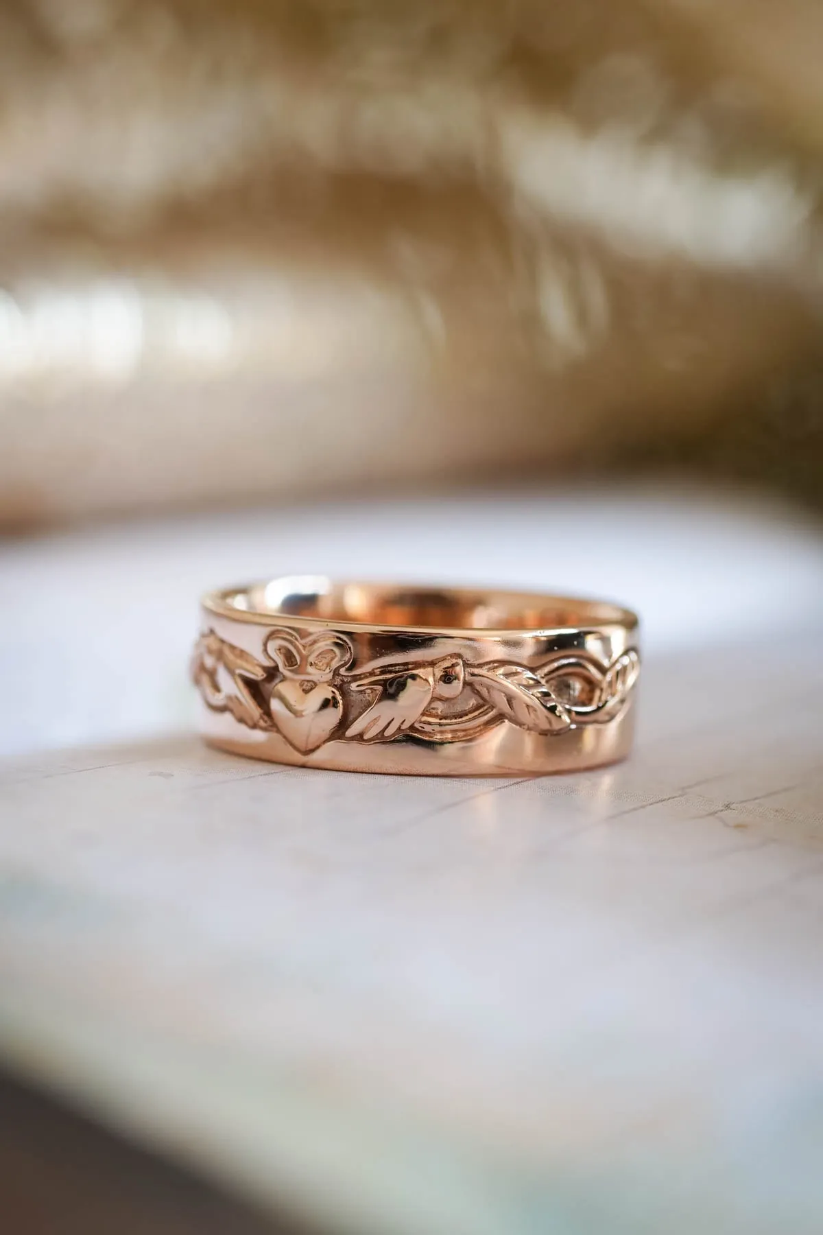 READY TO SHIP: Celtic wedding band in 14K rose gold, RING SIZE 9.5 US