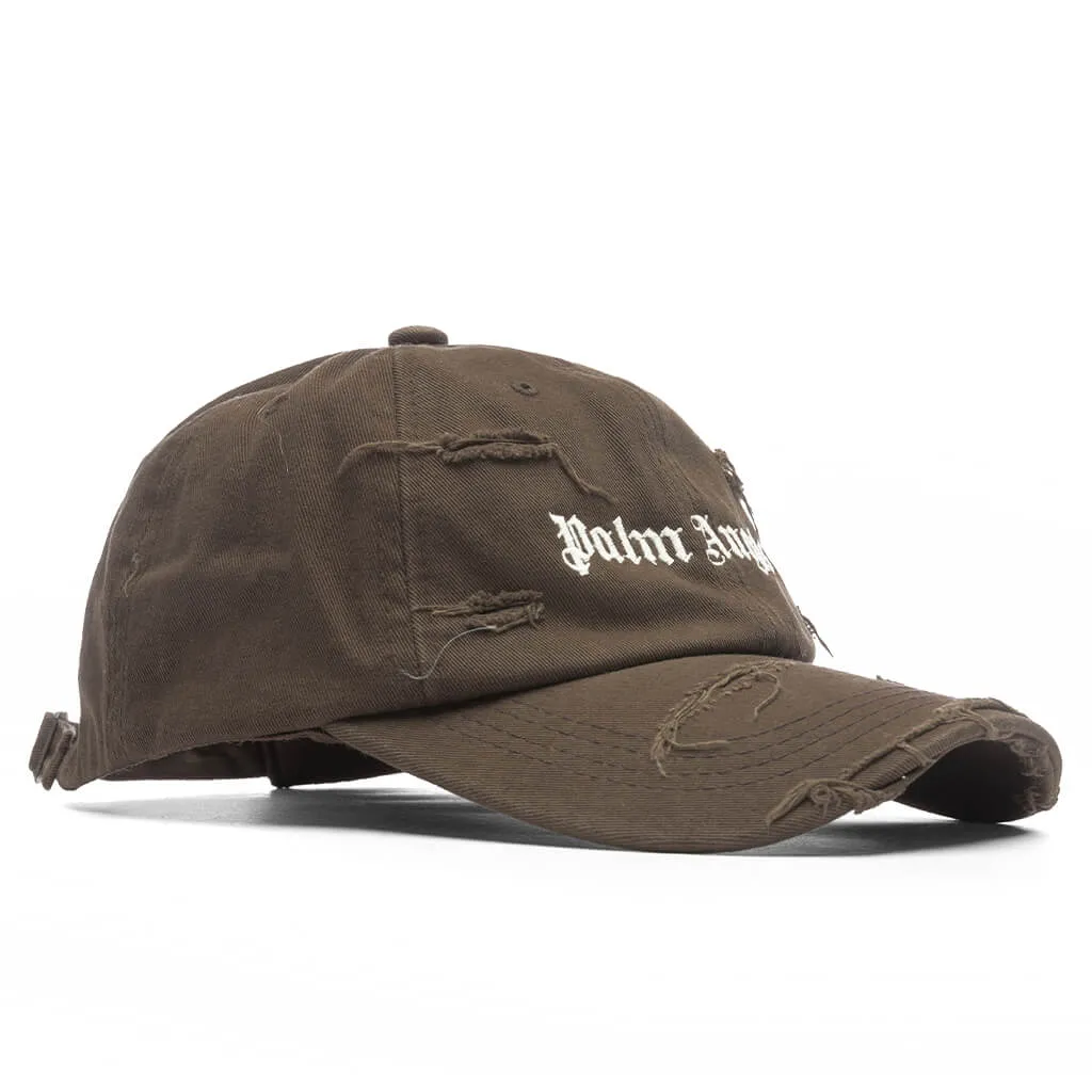 Ripped Logo Cap - Brown/White