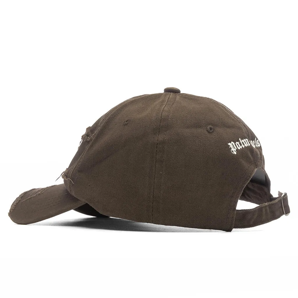 Ripped Logo Cap - Brown/White