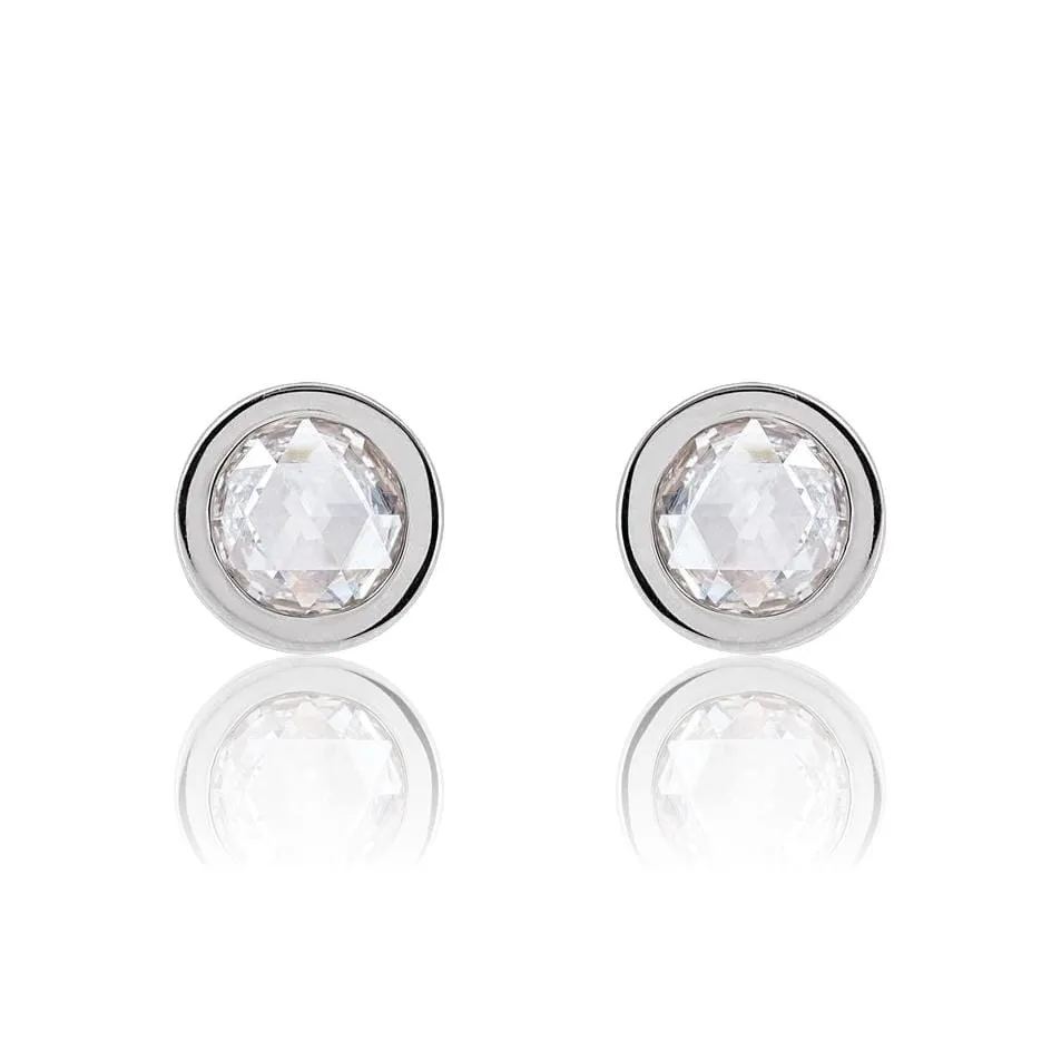 Round Rose Cut Moissanite Bezel Stud Earrings