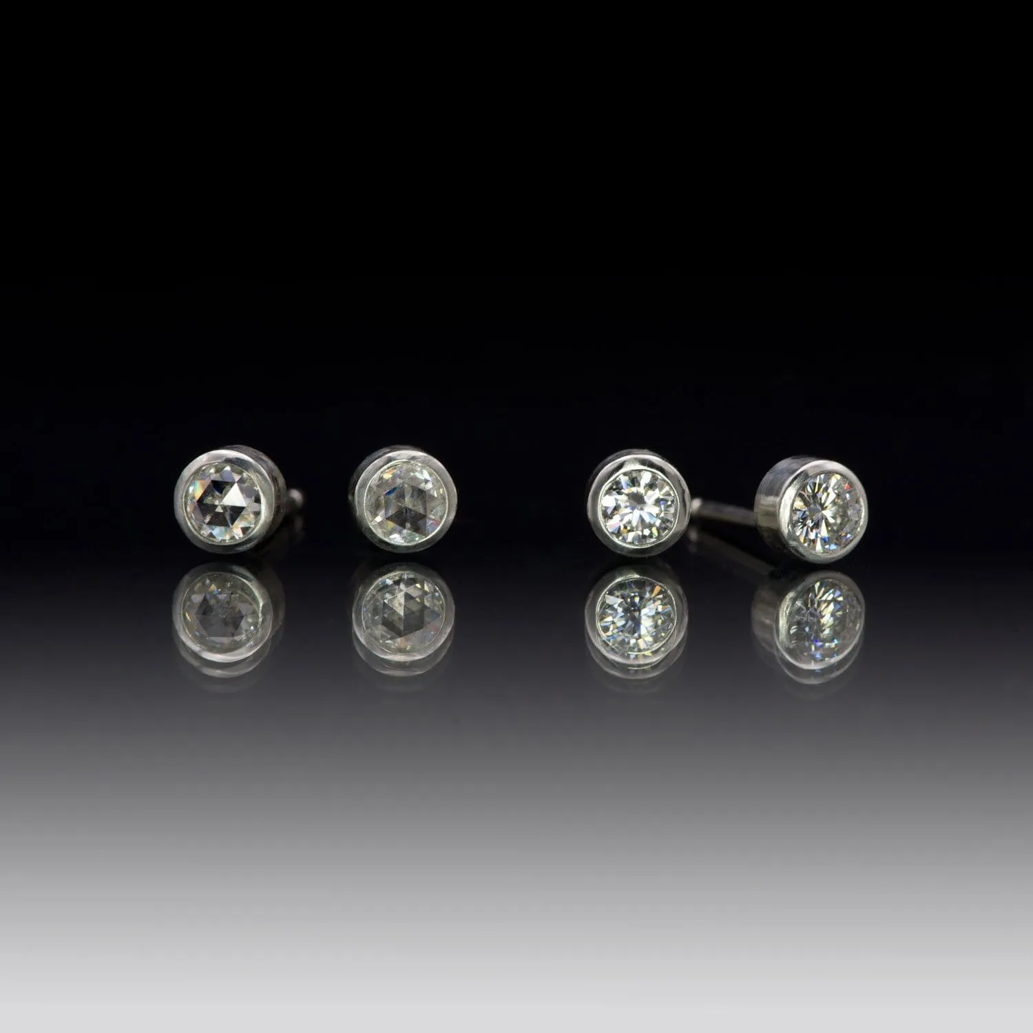 Round Rose Cut Moissanite Bezel Stud Earrings