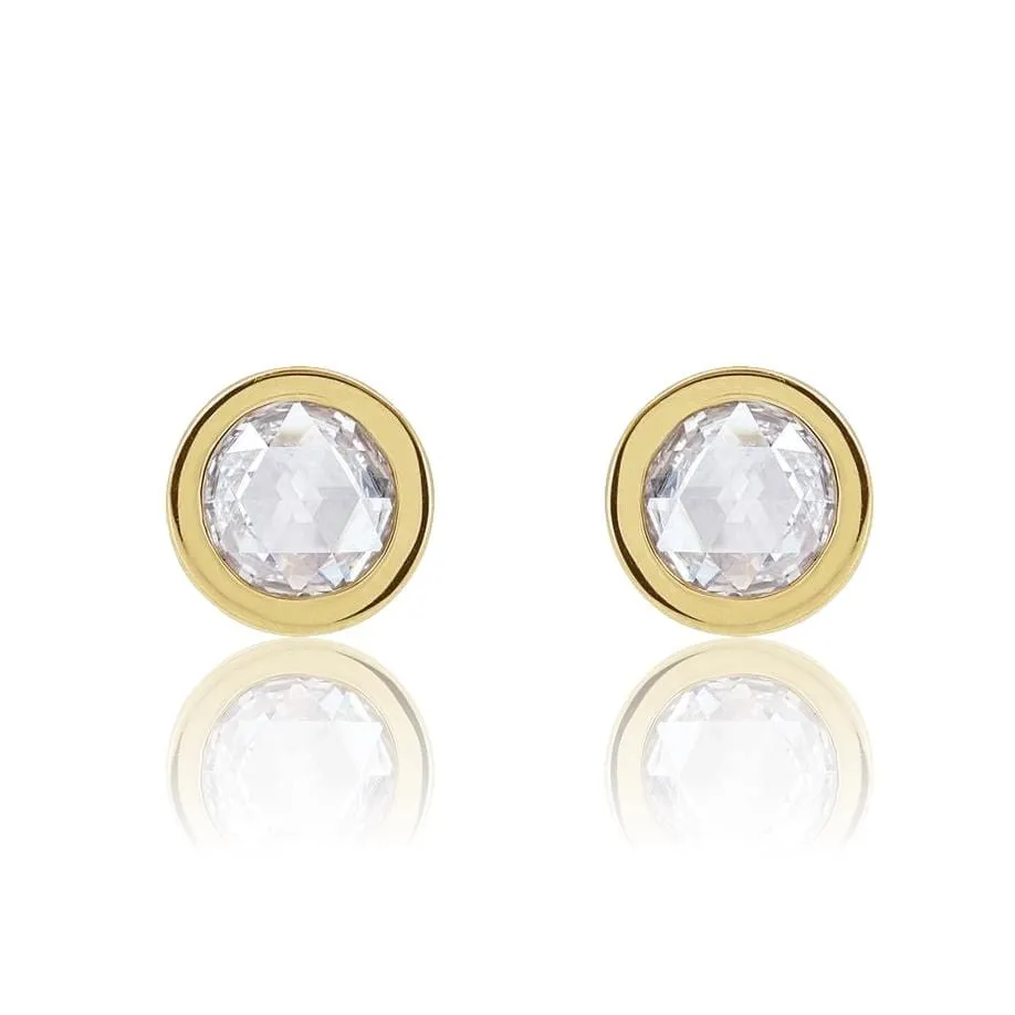 Round Rose Cut Moissanite Bezel Stud Earrings