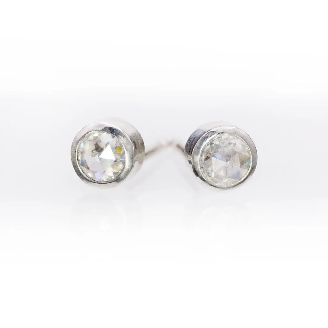 Round Rose Cut Moissanite Bezel Stud Earrings