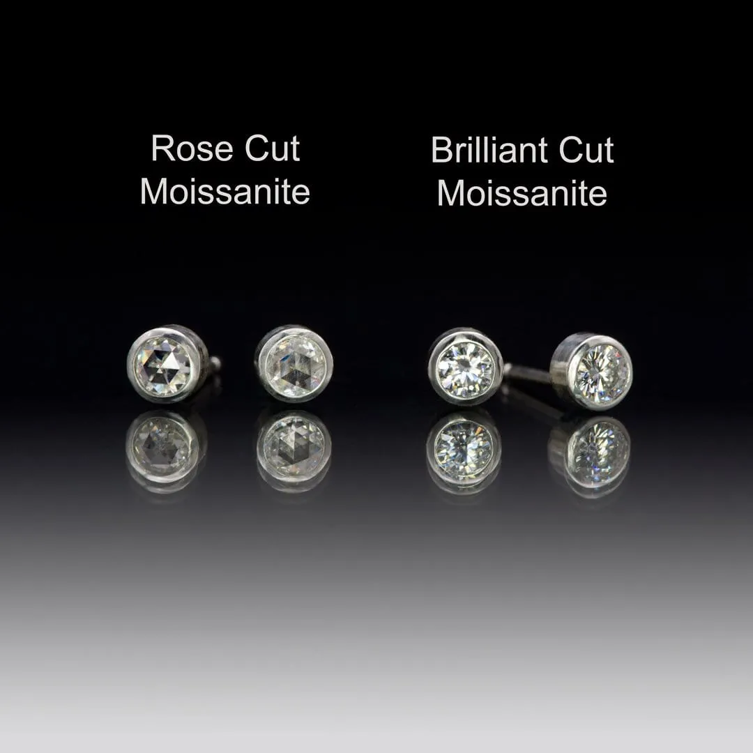 Round Rose Cut Moissanite Bezel Stud Earrings